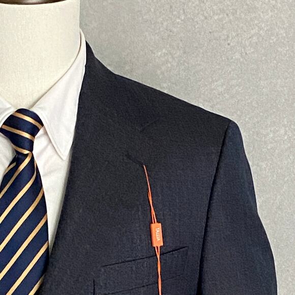 Tallia Men's 38 Short Suit Jacket Wool Blend Stretch Navy Brown Stripe NEW - Picture 5 of 10